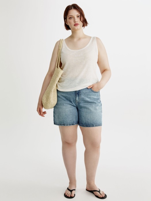джинсовые шорты мом с высокой посадкой от бренда sela вид слева