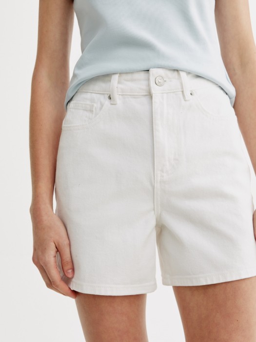 джинсовые шорты мом с высокой посадкой из джинсы и джинскота спереди