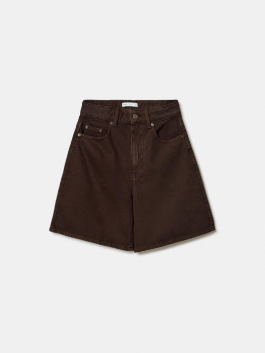 джинсовые шорты мом с высокой посадкой из джинсы и джинскота спереди