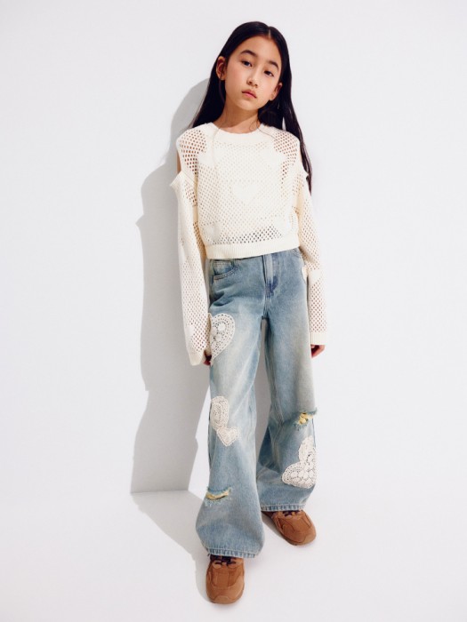 джинсы baggy с кружевной аппликацией для девочек 4610517514790 фотография