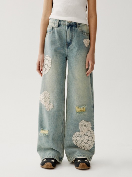 джинсы baggy с кружевной аппликацией для девочек от бренда sela вид слева