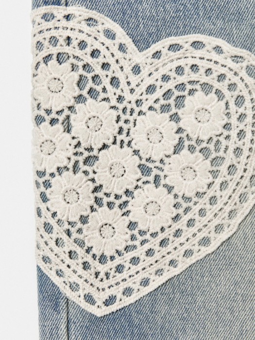 джинсы baggy с кружевной аппликацией для девочек из джинсы и джинскота спереди