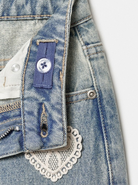 джинсы baggy с кружевной аппликацией для девочек для детского возраста с изнаночной стороны