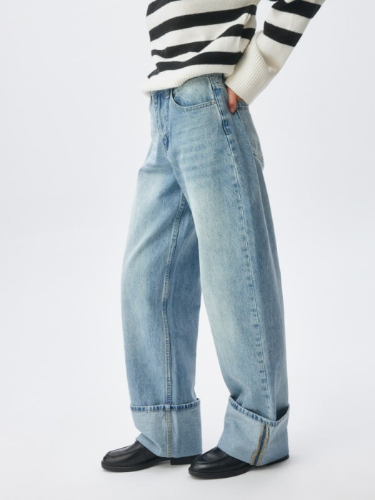 джинсы loose straight с подворотом из россии вид сбоку