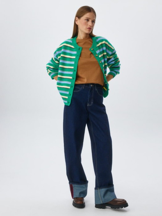 джинсы loose straight с подворотом из хлопка спереди