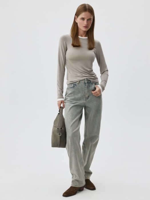 джинсы straight fit с металлизированным декором от бренда sela вид слева