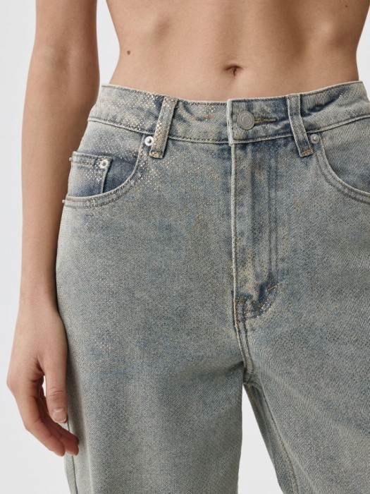 джинсы straight fit с металлизированным декором из россии вид сбоку