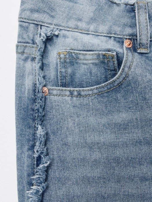 джинсы super wide с бахромой для девочек из хлопка спереди