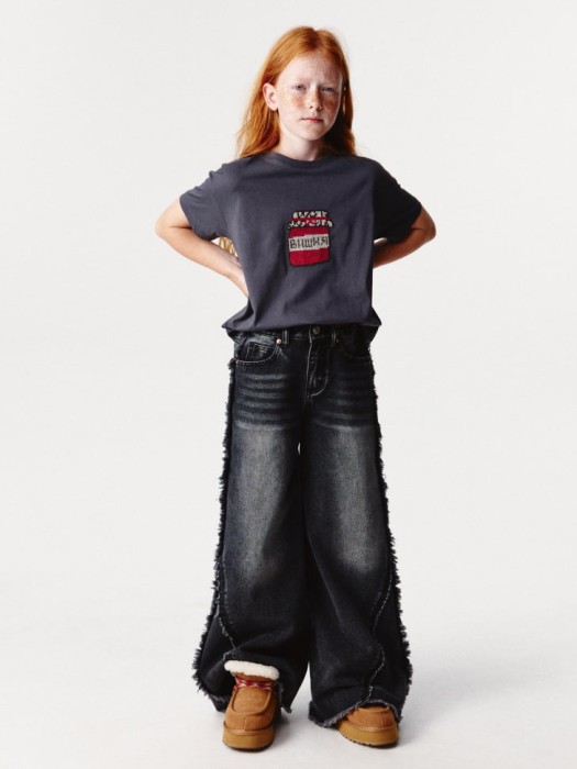 джинсы super wide с бахромой для девочек 4680798003467 фотография