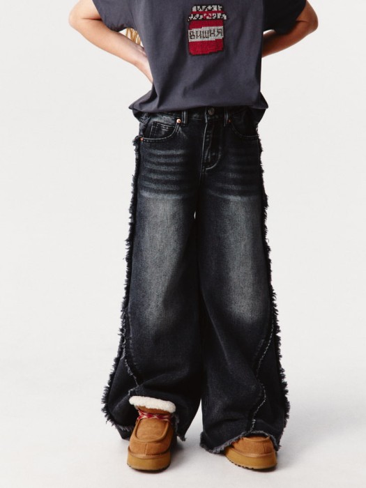 джинсы super wide с бахромой для девочек от бренда sela вид слева