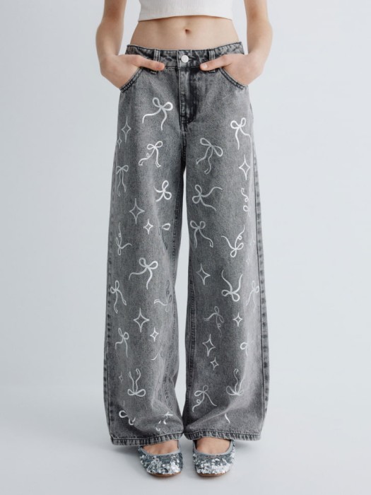джинсы wide leg с бантиками для девочек от бренда sela вид слева