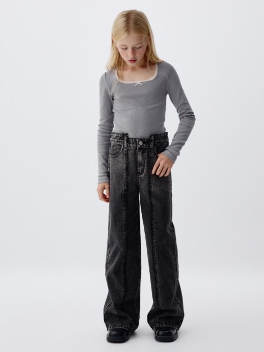 джинсы wide leg с декоративными швами для девочек от бренда sela вид слева
