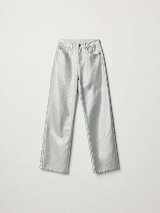 джинсы wide leg с эффектом металлик из хлопка спереди