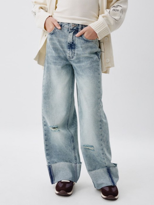 джинсы wide leg с подворотами для девочек 4680798323237 фотография