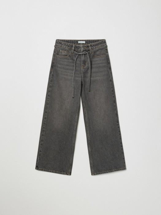 джинсы wide leg с поясом из денима спереди