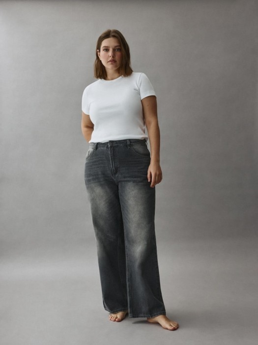 джинсы wide leg с высокой посадкой из хлопка спереди