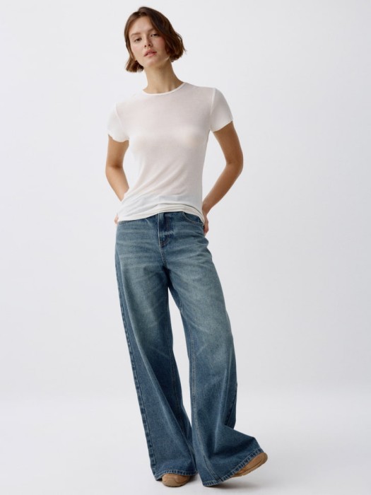 джинсы wide leg из джинсы и джинскота спереди