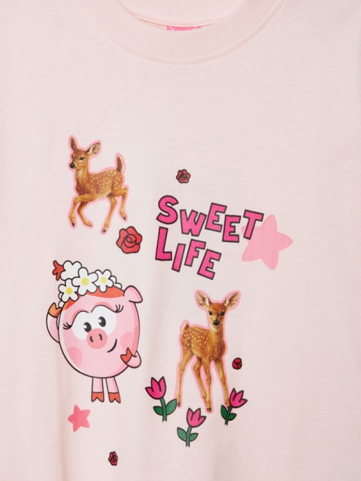 футболка оверсайз для девочек с принтом  x смешарики из россии вид сбоку