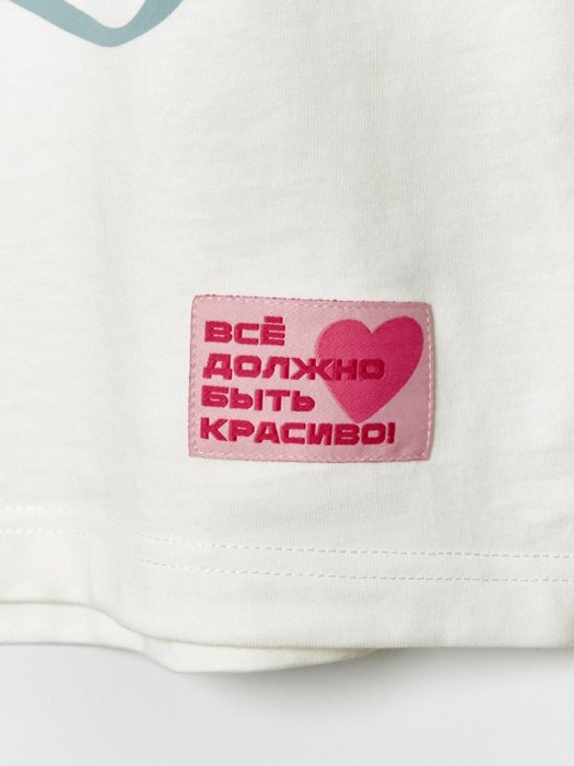 футболка оверсайз для девочек с принтом  x смешарики из хлопка спереди