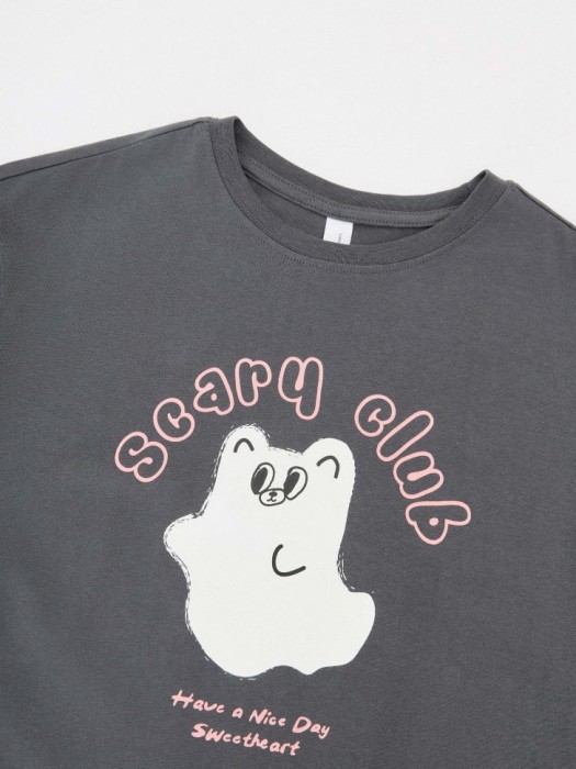 футболка оверсайз с принтом halloween для девочек из россии вид сбоку