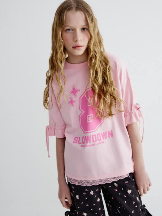 футболка оверсайз в спортивном стиле с кружевом для девочек 4610517361554 фотография