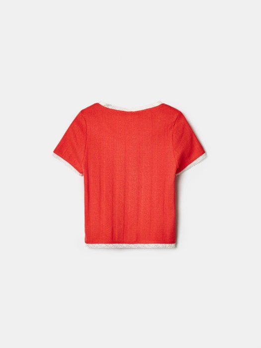 футболка с принтом и кружевом для девочек от бренда sela вид слева