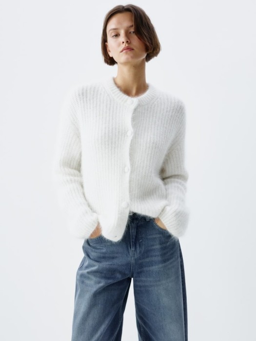 кардиган из смесовой шерсти ангоры из льна спереди