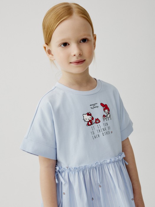 комбинированное платье с принтом hello kitty и my melody для девочек от бренда sela вид слева