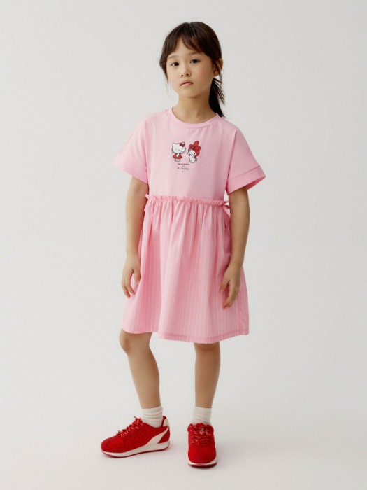 комбинированное платье с принтом hello kitty и my melody для девочек от бренда sela вид слева