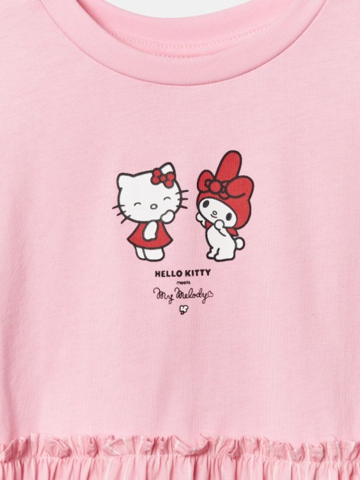комбинированное платье с принтом hello kitty и my melody для девочек из россии вид сбоку