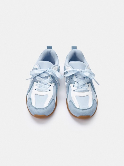 комбинированные кеды с шнурками в клетку для девочек от бренда sela вид слева