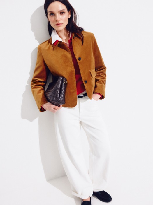 короткая бархатная куртка из хлопка от бренда sela вид слева