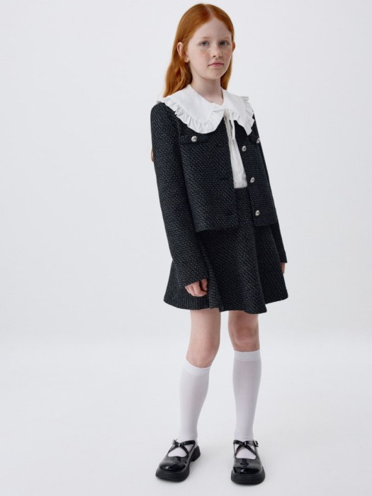 короткая твидовая юбка для девочек от бренда sela вид слева