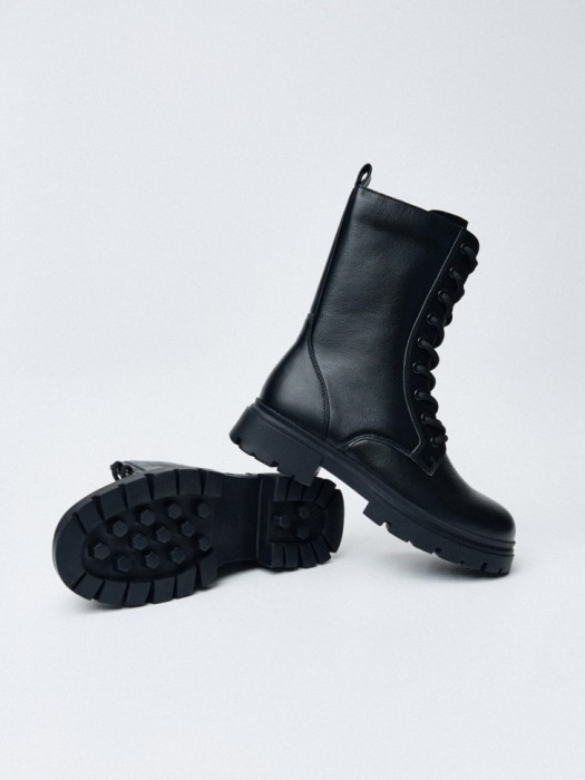 кожаные ботинки со шнуровкой для девочек из россии вид сбоку