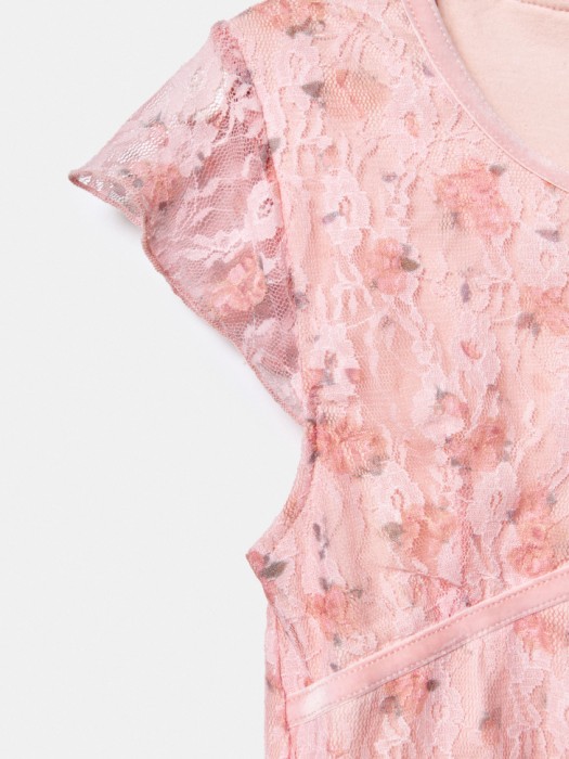 кружевное платье с цветочным принтом для девочек из трикотажа спереди