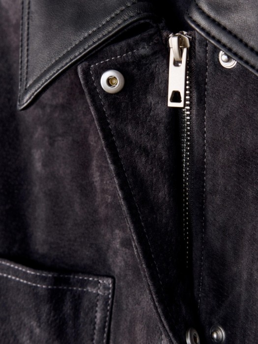куртка из натуральной замши с кожаным воротником премиум качества для взрослого возраста с изнаночной стороны