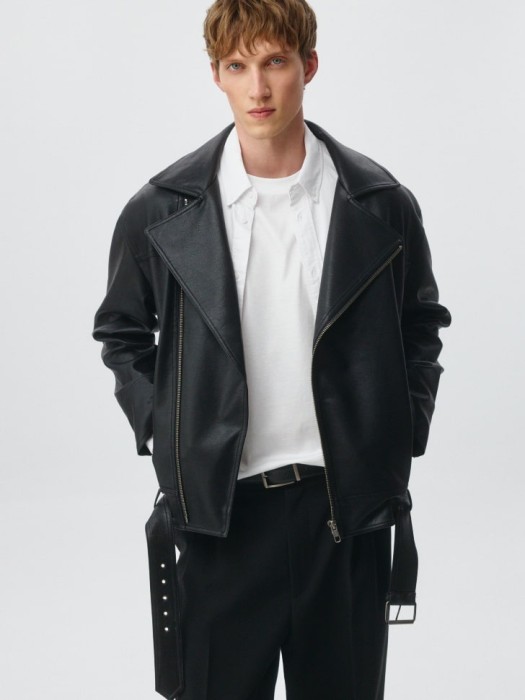 куртка-косуха из искусственной кожи универсального стиля с лицевой стороны