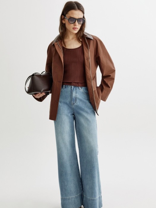 куртка с контрастным воротником из экокожи от бренда sela вид слева