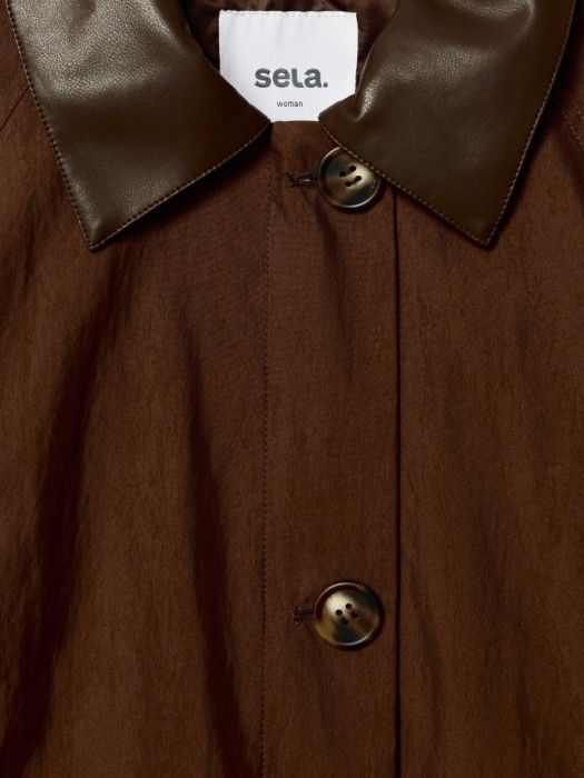 куртка с контрастным воротником из экокожи из хлопка спереди