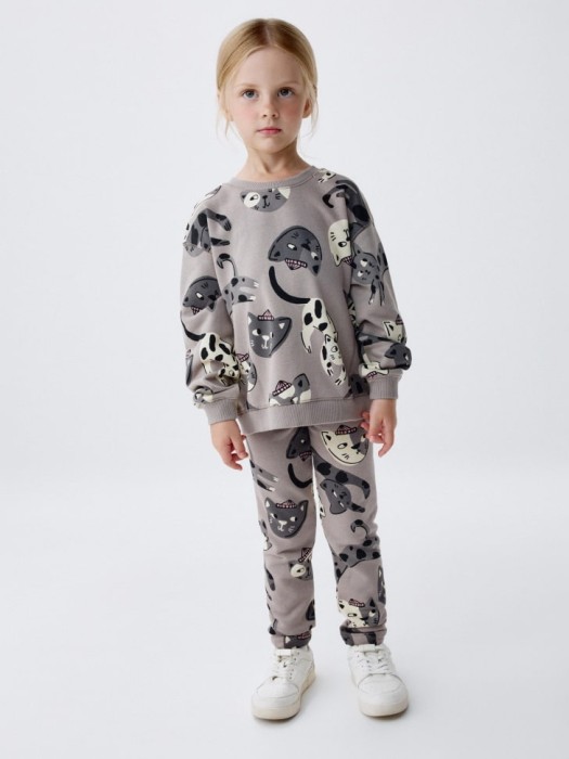 леггинсы из футера с принтом для девочек от бренда sela вид слева