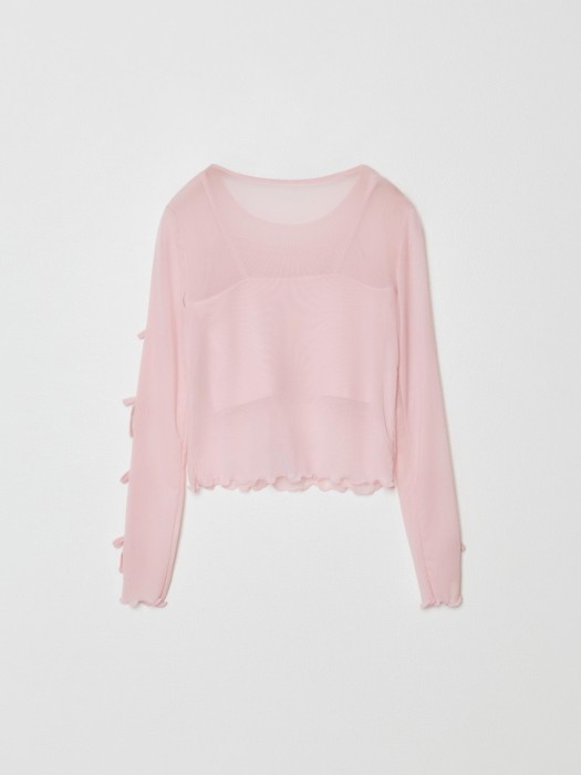 лонгслив из сетки с бантиками для девочек  x смешарики от бренда sela вид слева