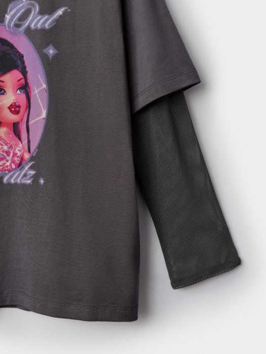 лонгслив оверсайз для девочек из коллекции  × bratz из хлопка спереди