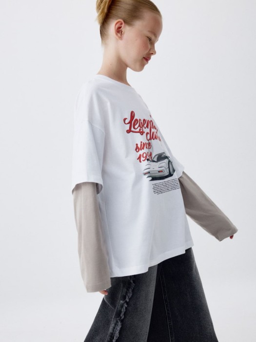 лонгслив оверсайз с принтом для девочек из хлопка спереди