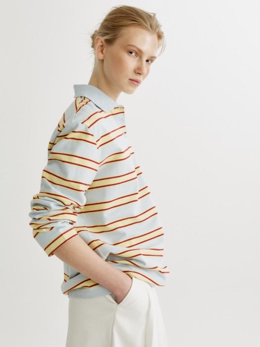 лонгслив-поло оверсайз в полоску из россии вид сбоку