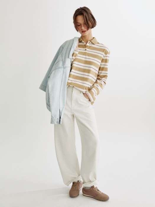 лонгслив-поло оверсайз в полоску от бренда sela вид слева