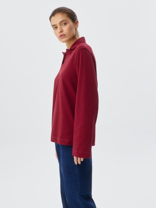 лонгслив-поло с вышивкой из россии вид сбоку