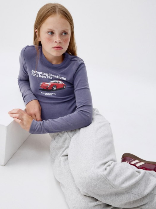 лонгслив с принтом для девочек из хлопка спереди