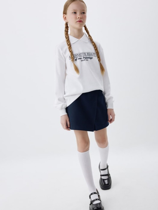 лонгслив с воротником для девочек от бренда sela вид слева