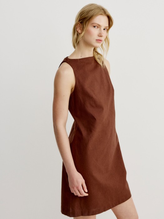 мини платье из смесового льна от бренда sela вид слева