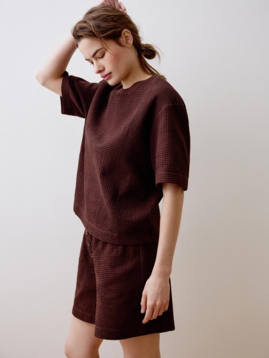 пижама из хлопковой вафельной ткани из хлопка спереди